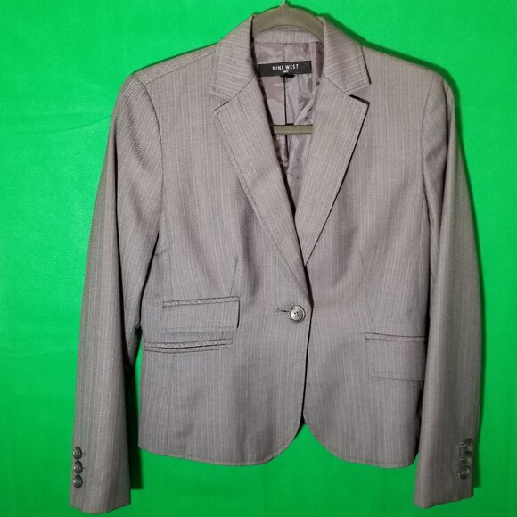 Nine West Suit Separates Jacket Size 8P Gray Career Blazer One Button - Picture 1 of 6